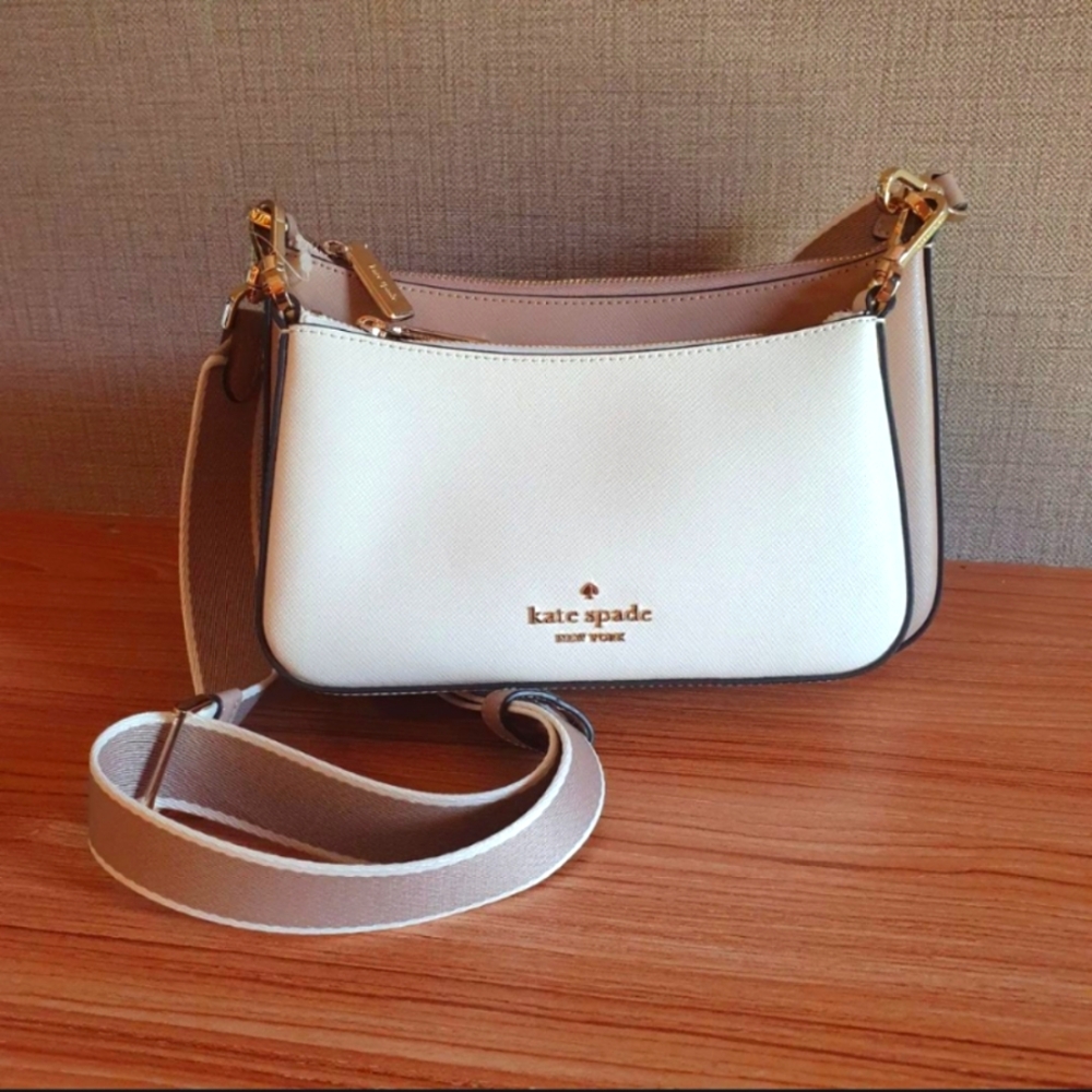 NWT Kate Spade KH759 Duet Beige & White Leather Crossbody Bag  Purse